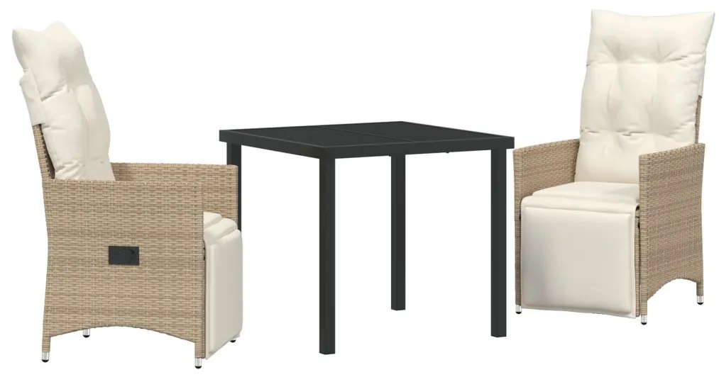 3 darabos kerti étkező szett párnákkal bézs poly rattan