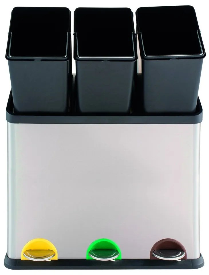 Matt ezüstszínű acél szelektív pedálos szemetes 3x20 l Tri Selectif – MSV