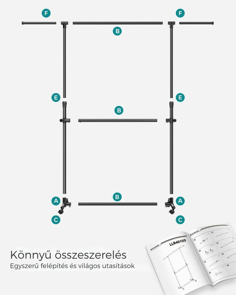 JASON dupla ruhatartó állvány, 101-165x49x113-180cm, fekete SongmicsHome