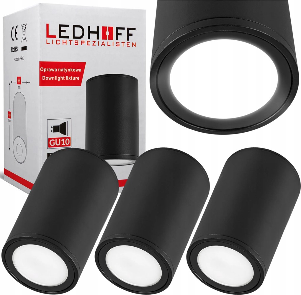 Halogén lámpatest Led cső GU10 Fürdőszoba fekete Spot falra szerelhető lámpa x3