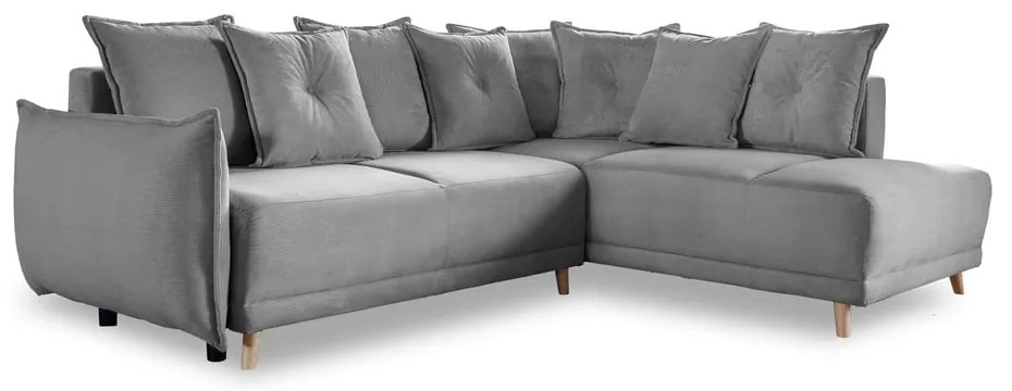 Szürke kordbársony kinyitható sarokkanapé (jobb oldali) Lazy Lukka – Miuform