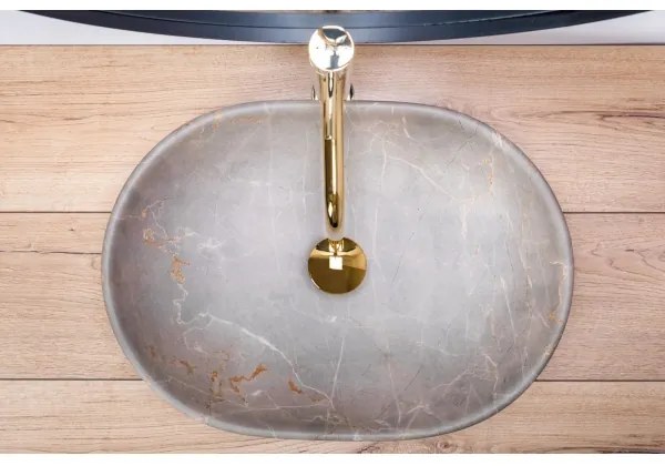 REA-U9887 - LARA pulton elhelyezhető mosdó 35x48,5 cm kerámia/szürke/márvány dekor