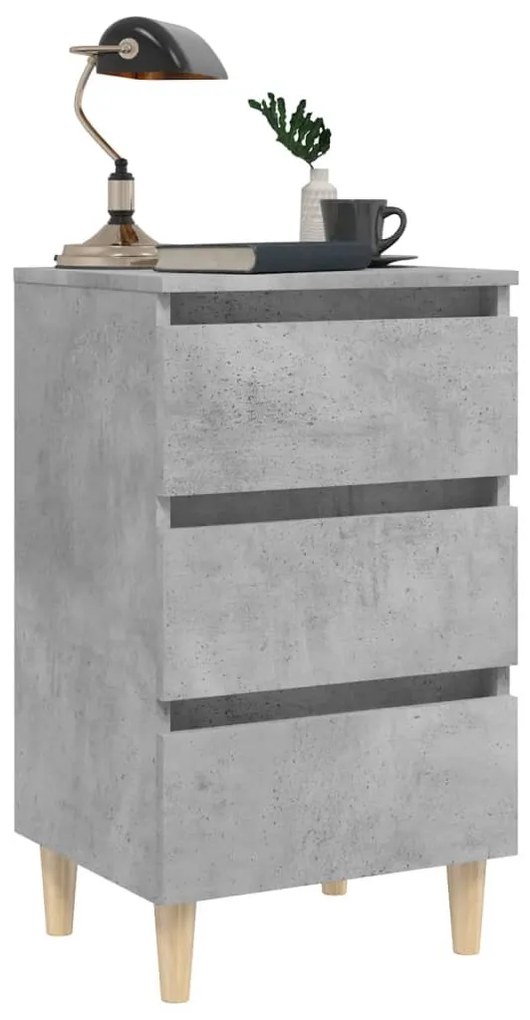 2 db betonszürke éjjeliszekrény tömör fa lábakkal 40x35x69 cm