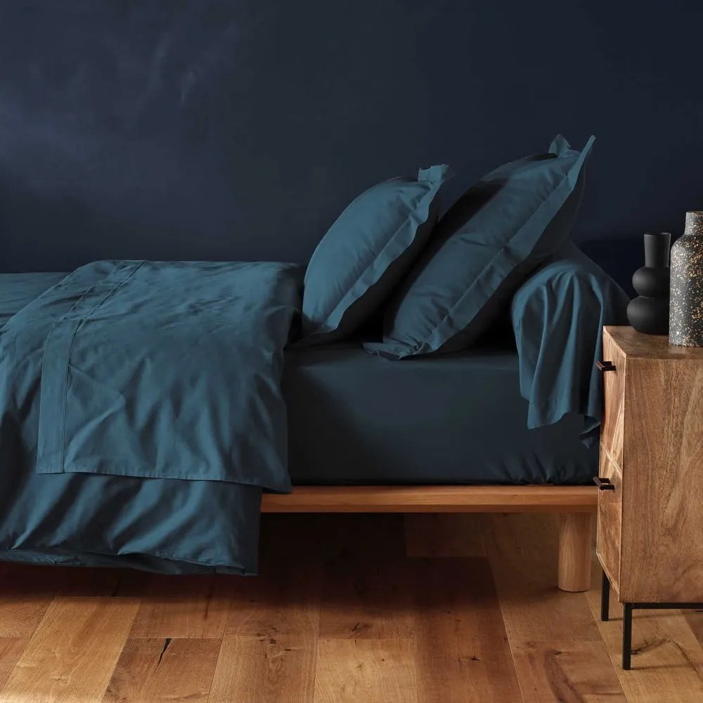 Petróleum színű gumis pamut lepedő 90x190 cm Lina – douceur d'intérieur