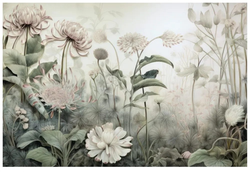 Tapéta természettel borított virágok bézs kontraszttal