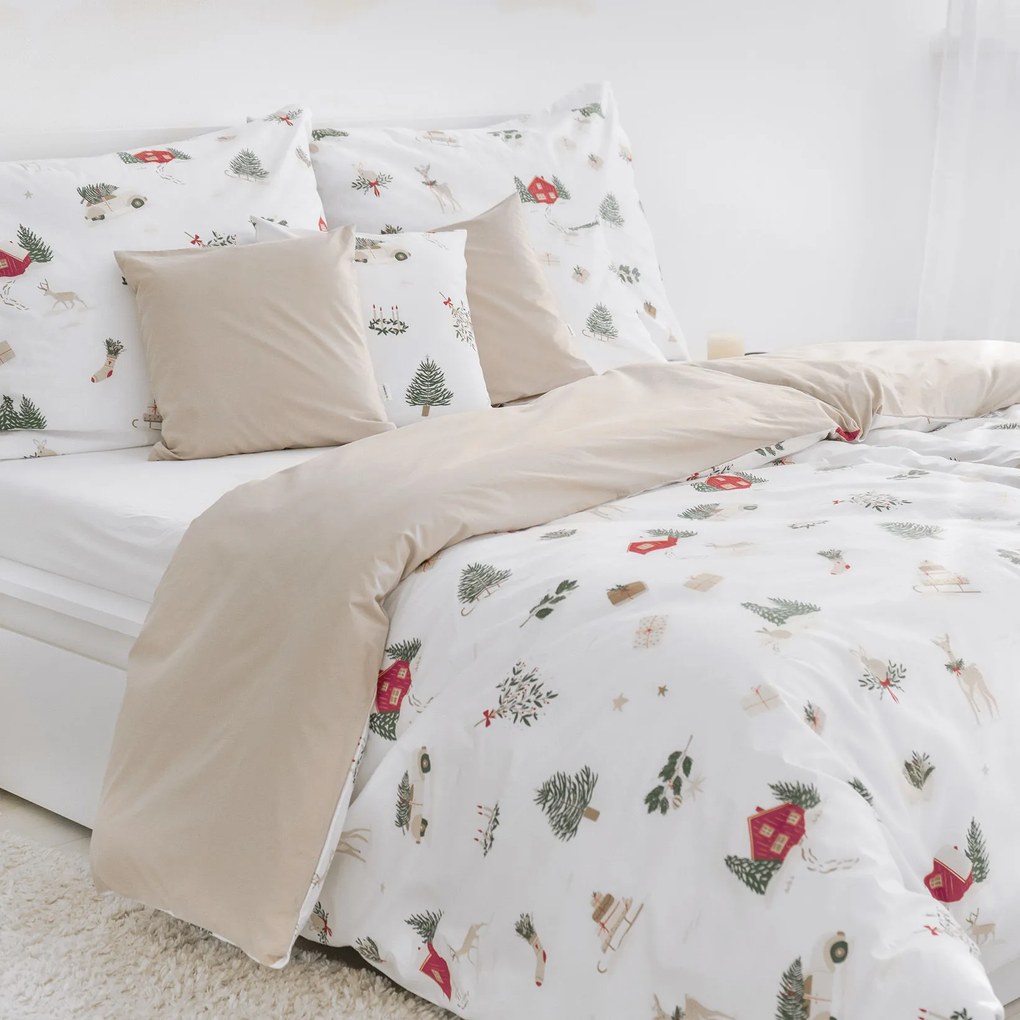 Goldea karácsonyi pamut ágyneműhuzat duo - tradicionális karácsonyi, latte színű hátoldal 140 x 200 és 70 x 90 cm