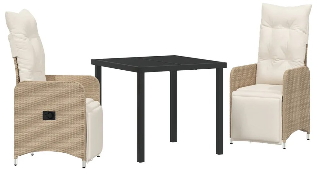 3 darabos Kert Étkező Szett Párnákkal Bézs Poly Rattan