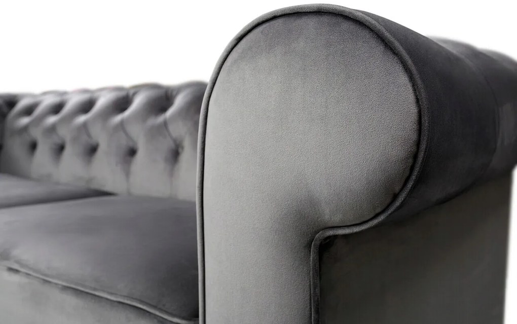 Oxford Chesterfield Kihúzható kanapé, 3 személyes 88x216x75 cm, antracitszürke