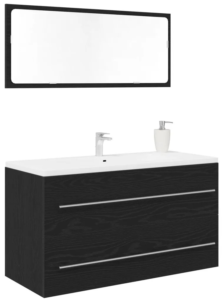 vidaXL Mosdó Szekrény Tükörrel Fekete Tölgy 90x45x1,5 cm Mérnöki Fa