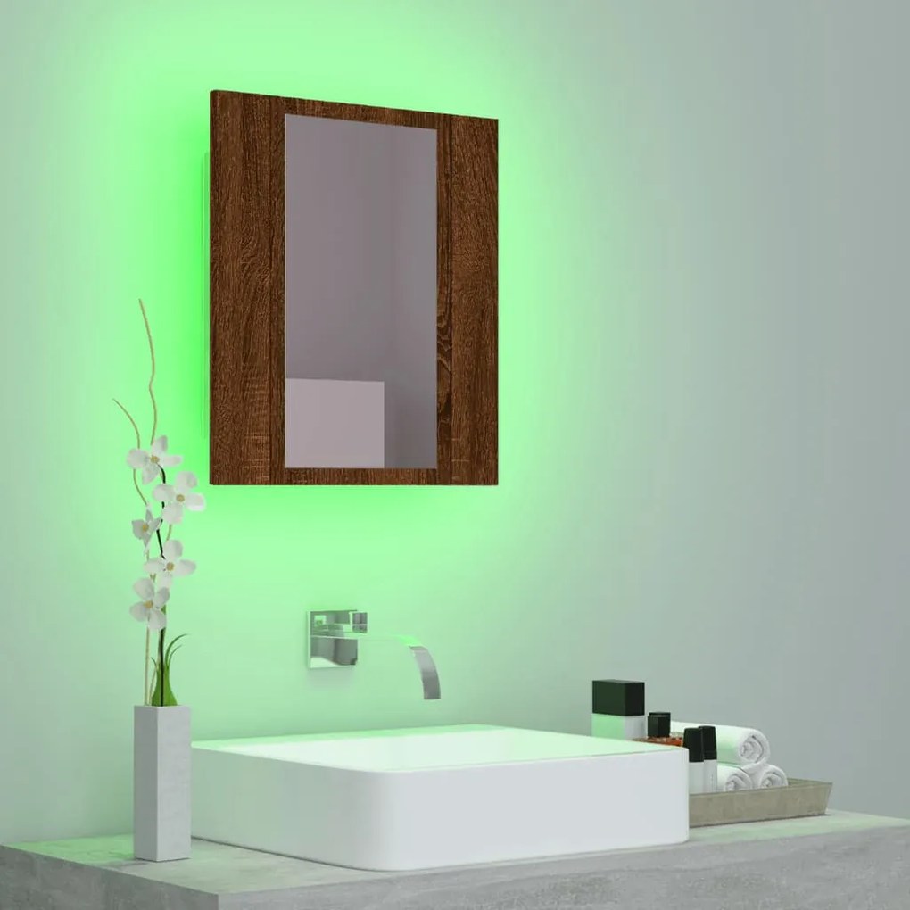 barna tölgy szerelt fa tükrös szekrény LED-del 40 x 12 x 45 cm