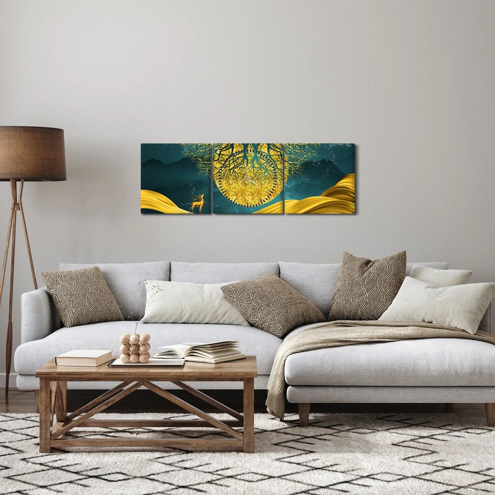 Kép - absztrakció, arany táj (órával) (90x30 cm)