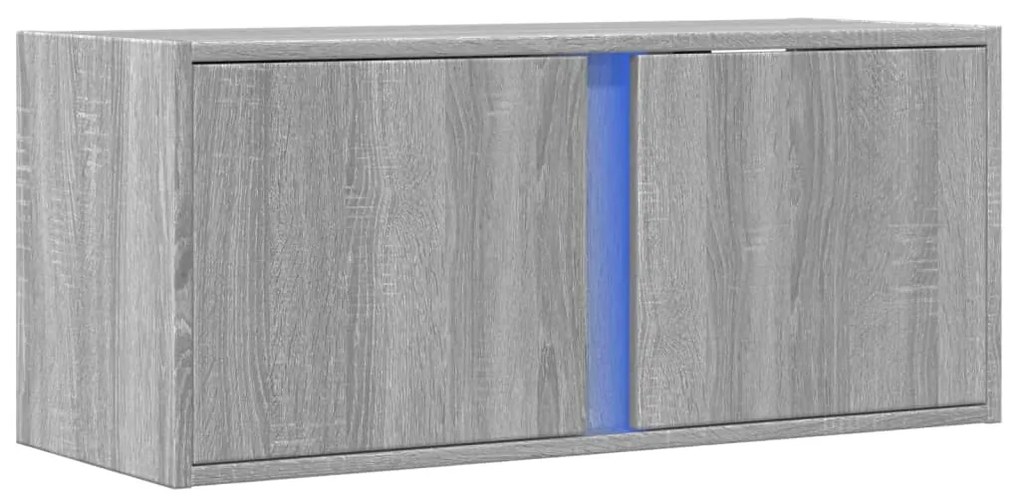 szürke sonoma színű fali TV-szekrény LED-del 80x31x35 cm