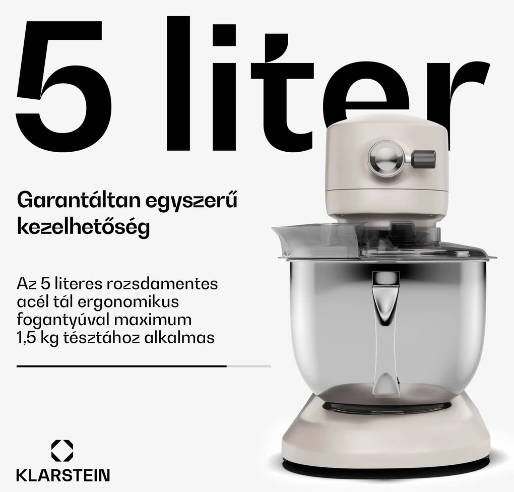 Klarstein Chiara konyhai robotgép, 1600 W, 12 beállítás, rozsdamentes acél tál, LCD kijelző, Tartozékokkal együtt