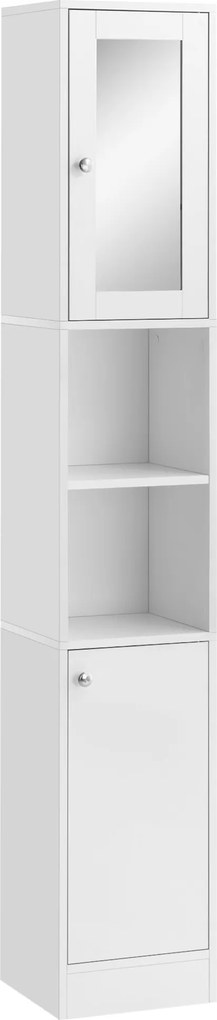 Kleankin Magas Fürdőszobai Szekrény Tükörrel - 30x28x180 cm Fehér | Aosom