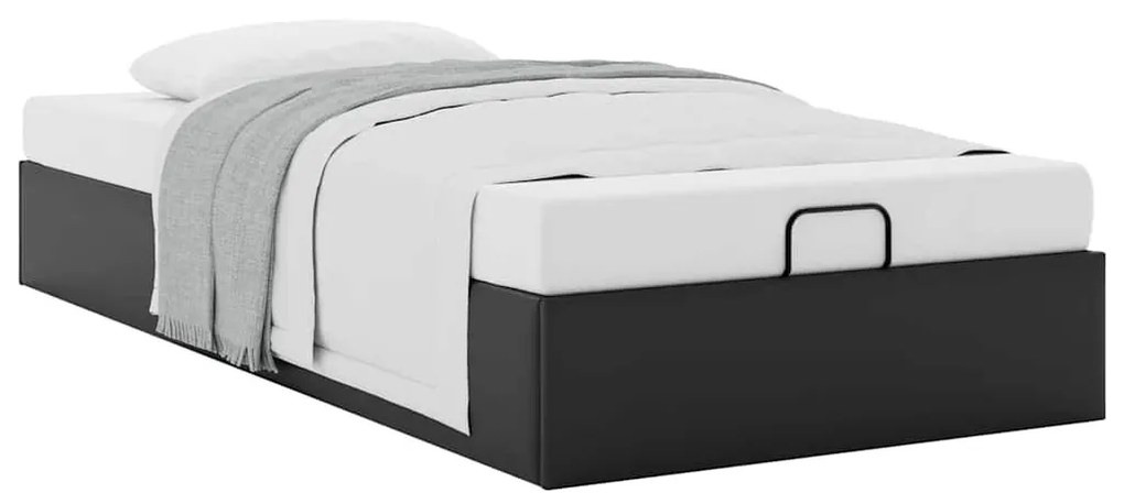 Ottomán ágykeret matrac nélkül fekete 90x200 cm műbőr