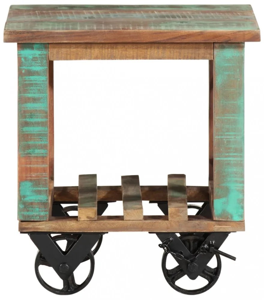 tömör újrahasznosított fa kisasztal kerekekkel 40 x 40 x 42 cm