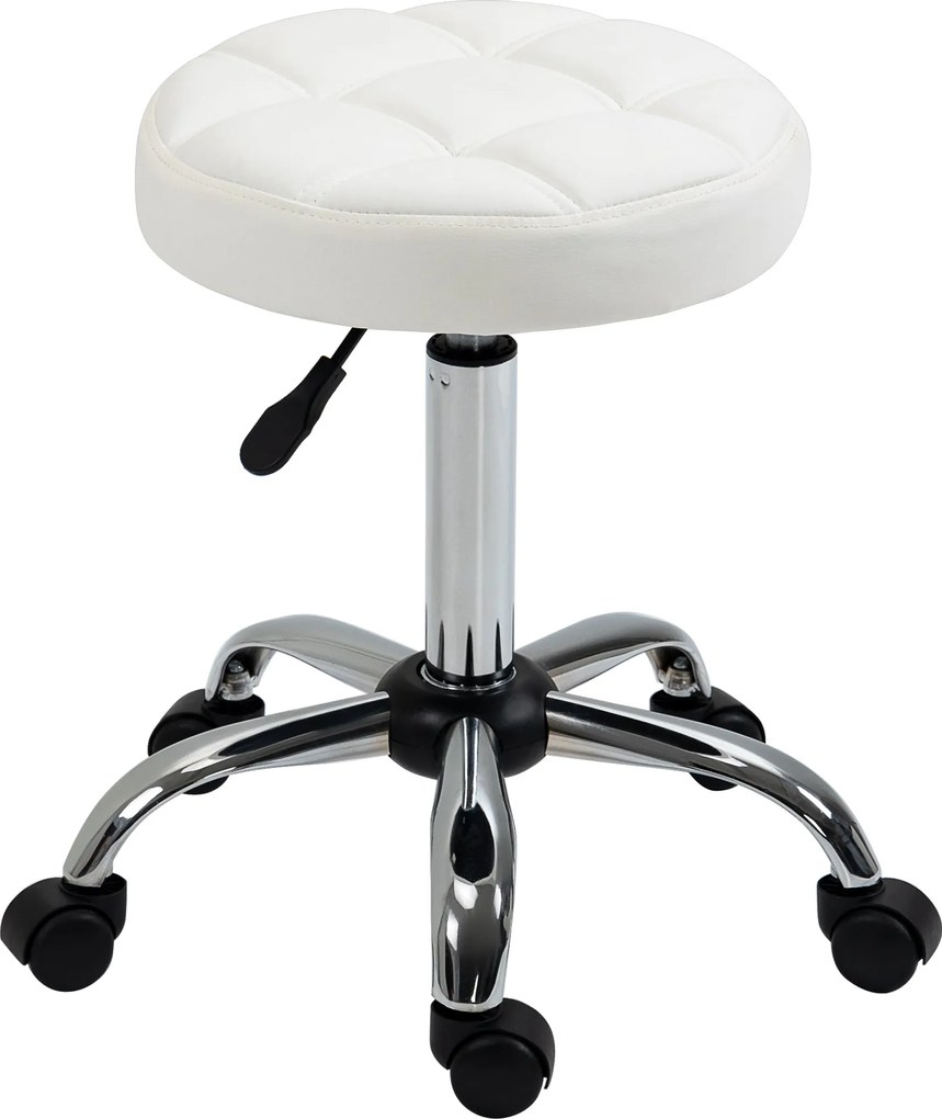 Vinsetto Görgős Szék Magasságban Állítható Munka Szék, Forgószék Szalonhoz, Műbőr Fehér Ø35.5 x 51-67 cm | Aosom