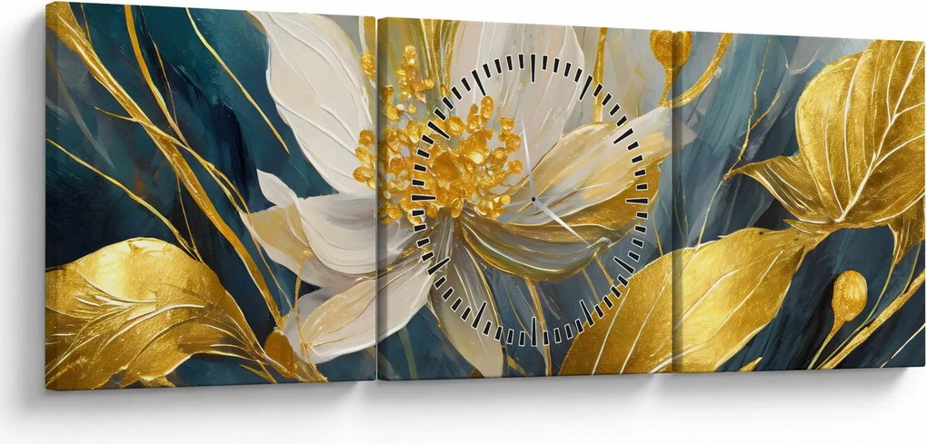 Kép - Festmény arany virágok (órával) (90x30 cm)