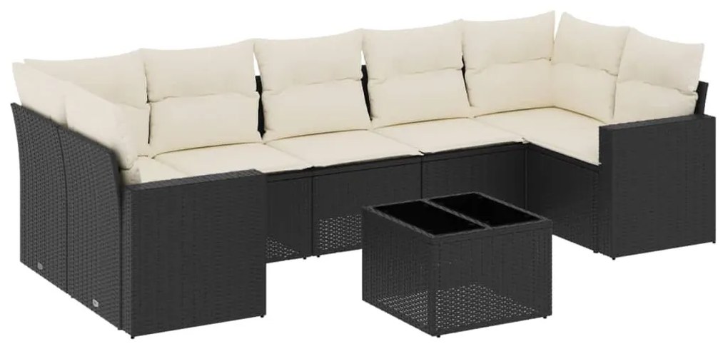 8 részes fekete polyrattan kerti ülőgarnitúra párnákkal