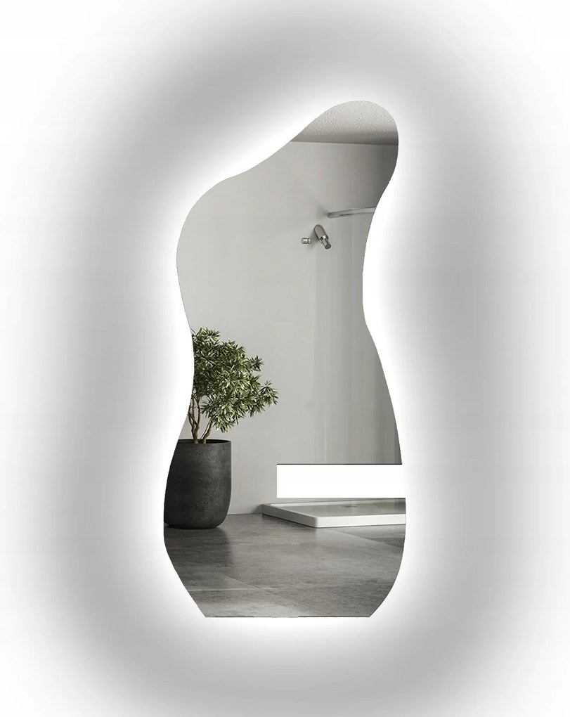 Szabálytalan alakú tükör kivágással Angelit Led szekrényhez 70x150