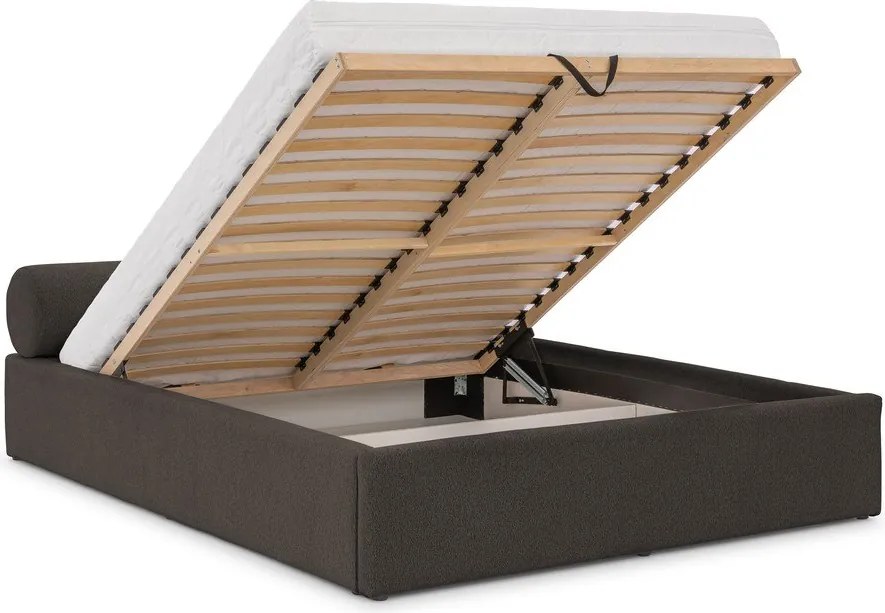 Sötétszürke kárpitozott ágyneműtartós franciaágy ágyráccsal 180x200 cm Cille – Ropez