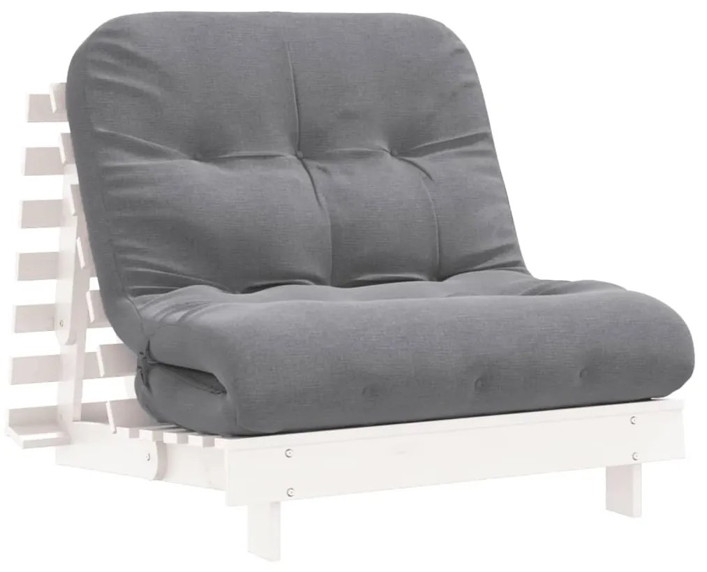 fehér tömör fenyőfa futon kanapéágy matraccal 90 x 206 x 11 cm
