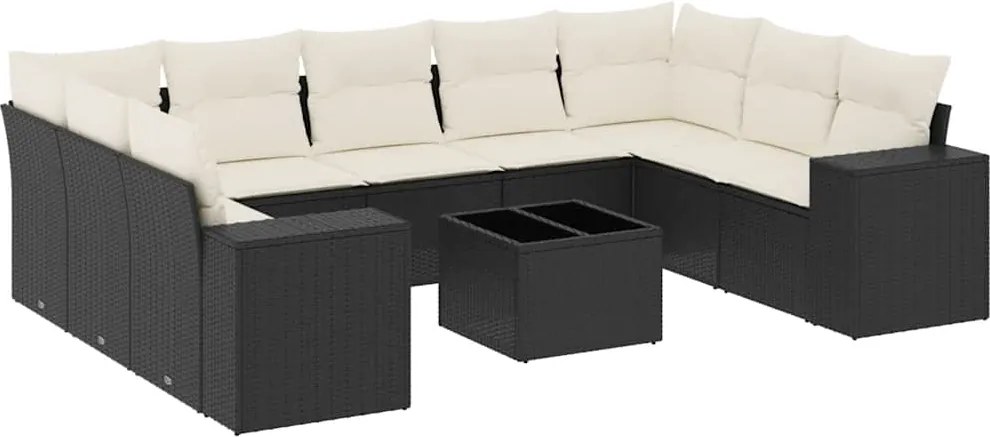 vidaXL 10 részes fekete polyrattan kerti ülőgarnitúra párnákkal