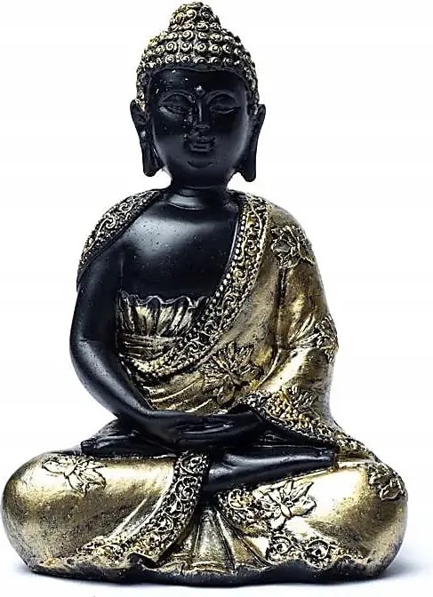 Meditáló Buddha figura fekete-arany 272g 10.5x7x15 cm
