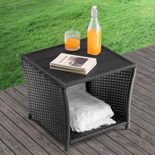 Casaria® Vedis rattan asztal 45x45x40cm - fekete