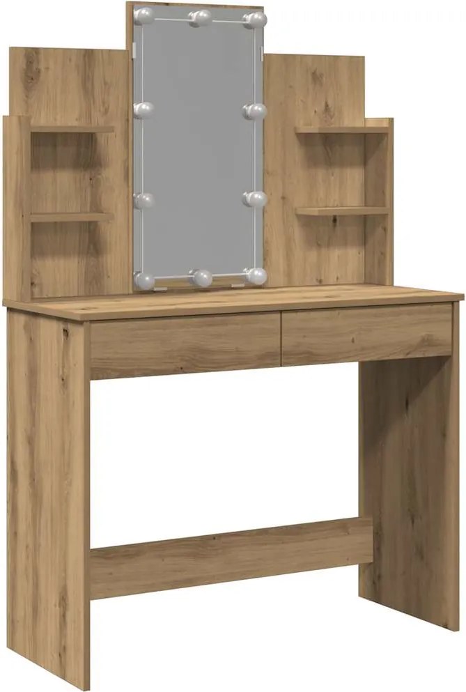 vidaXL kézműves tölgy színű fésülködőasztal LED-del 96x40x142 cm