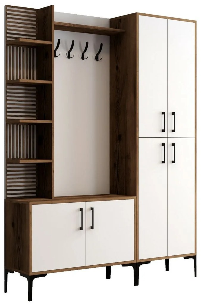 Faliakasztó cipőtartóval, polcokkal és szekrénnyelViyana Walnut and White