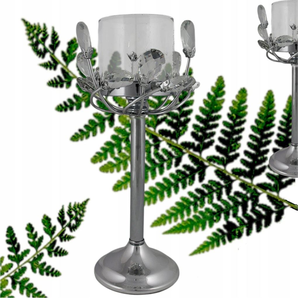 Gyertyatartó Kehely Kristály Ezüst Fém Dekoratív 14 x 29 cm JX-054-3-S