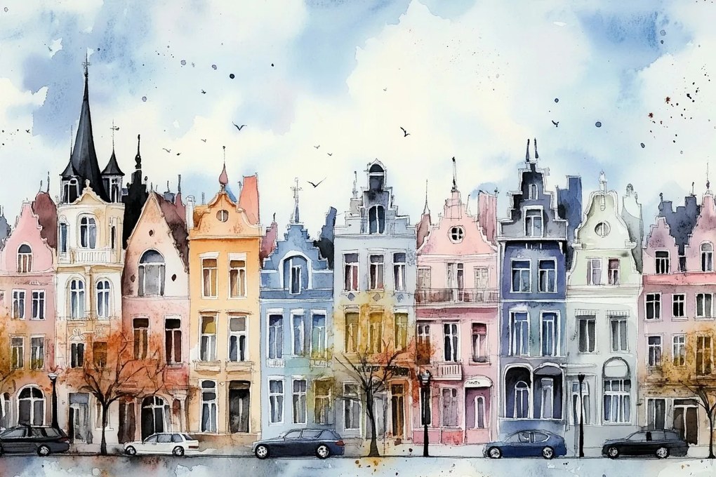 Fotótapéta Flizelina Gyerekek Színes Város Utcai Bérházak 152,5x104 ragasztó