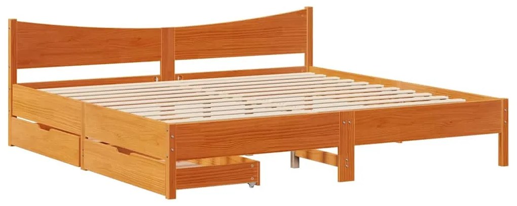 vidaXL viaszbarna tömör fenyőfa ágykeret fiókkal 180 x 200 cm