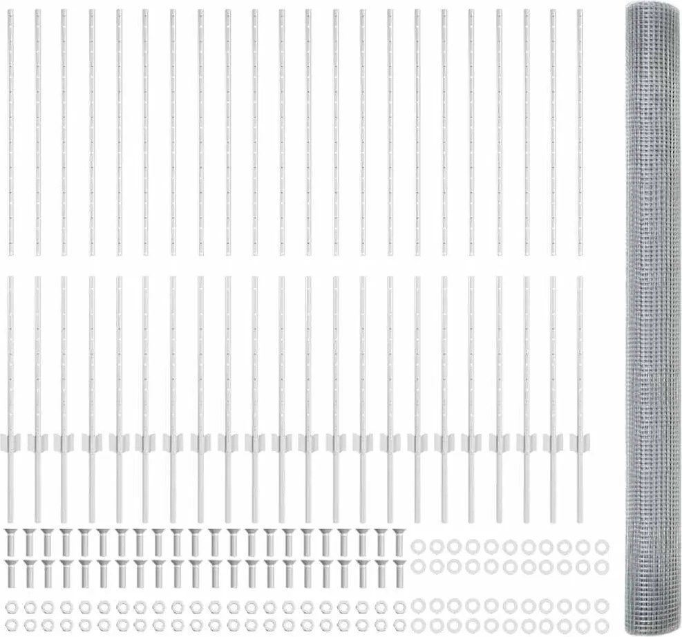 vidaXL Kerítés oszlopokkal Ezüst 1,4 x 50 m Acél