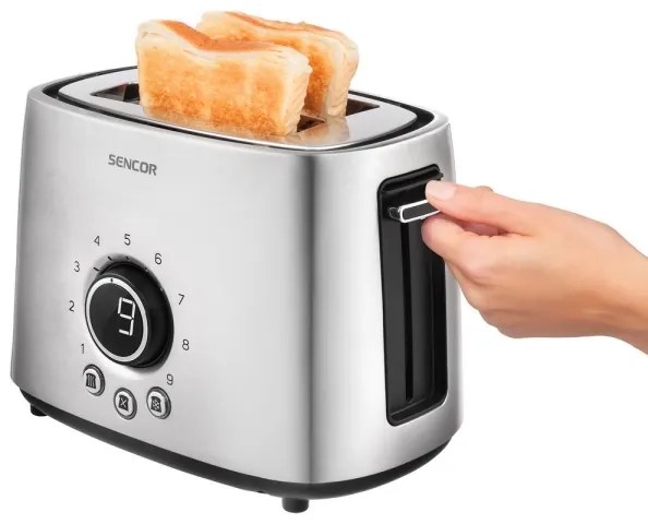 Sencor - Kenyérpirító két nyílással és melegítőráccsal 1000W/230V ezüst