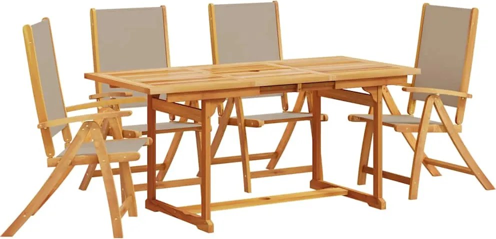 vidaXL 5 részes tömör akácfa és textilén kerti étkezőgarnitúra