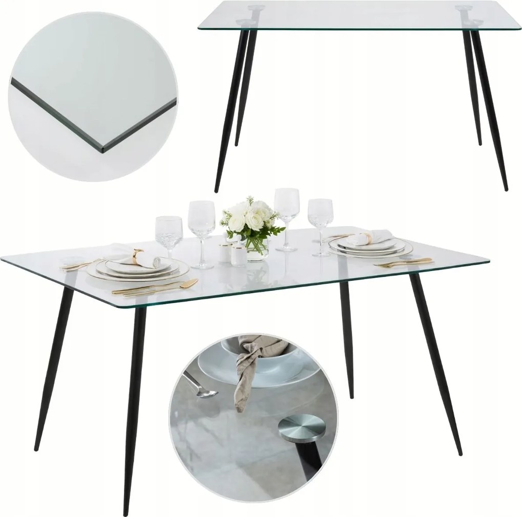 Étkezőasztal Üveg átlátszó asztallap Edzett Üveg 140x80cm 6 személyes