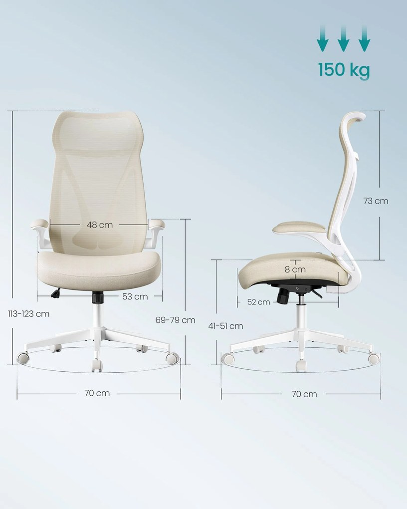 Irodai szék ergonomikus háttámla, állítható magasság, felhajtható kartámaszok, bézs