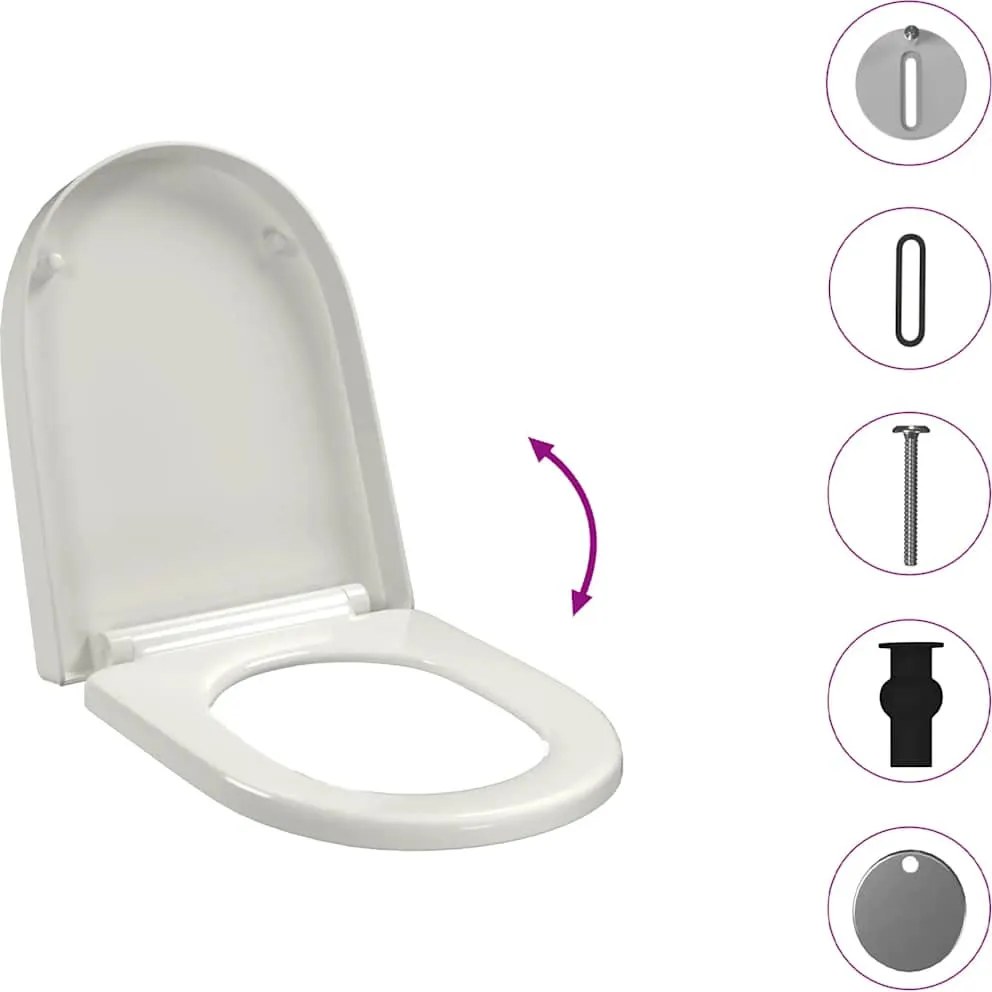 Fehér szögletes gyorskioldó WC-ülőke lassan csukódó fedéllel