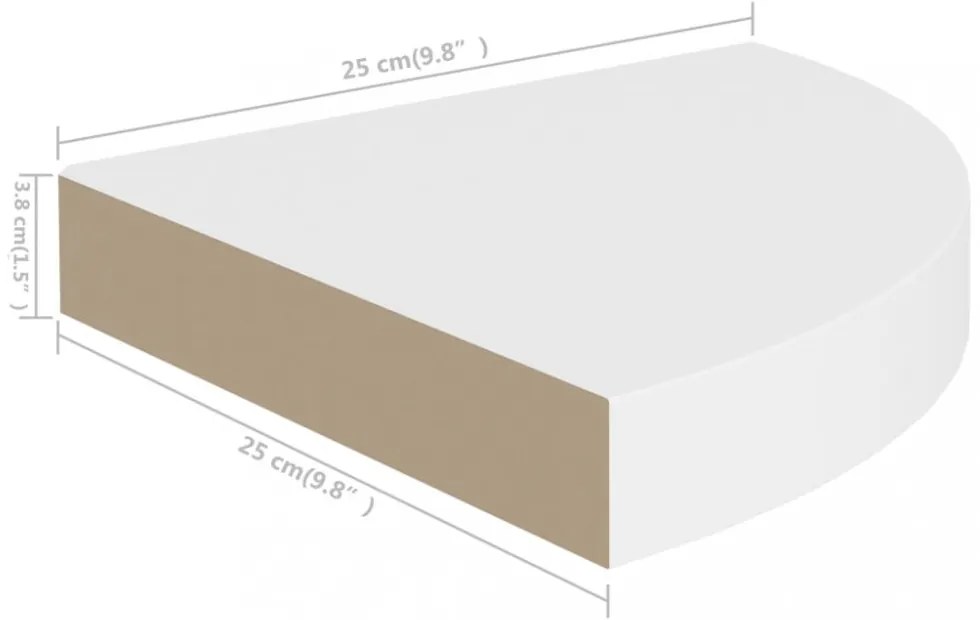 4 db fehér MDF lebegő sarokpolc 25 x 25 x 3,8 cm