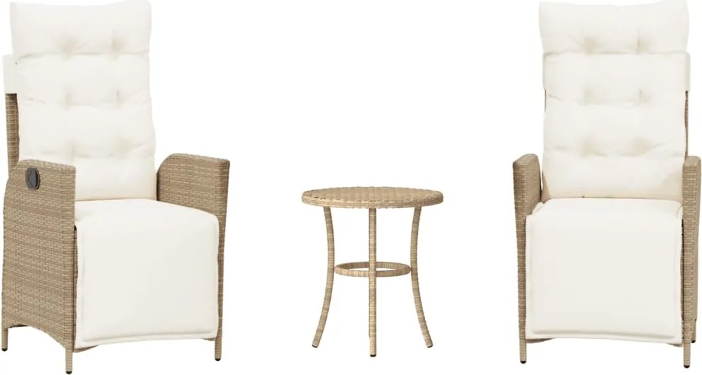 vidaXL 3 részes bézs polyrattan bisztrógarnitúra párnával