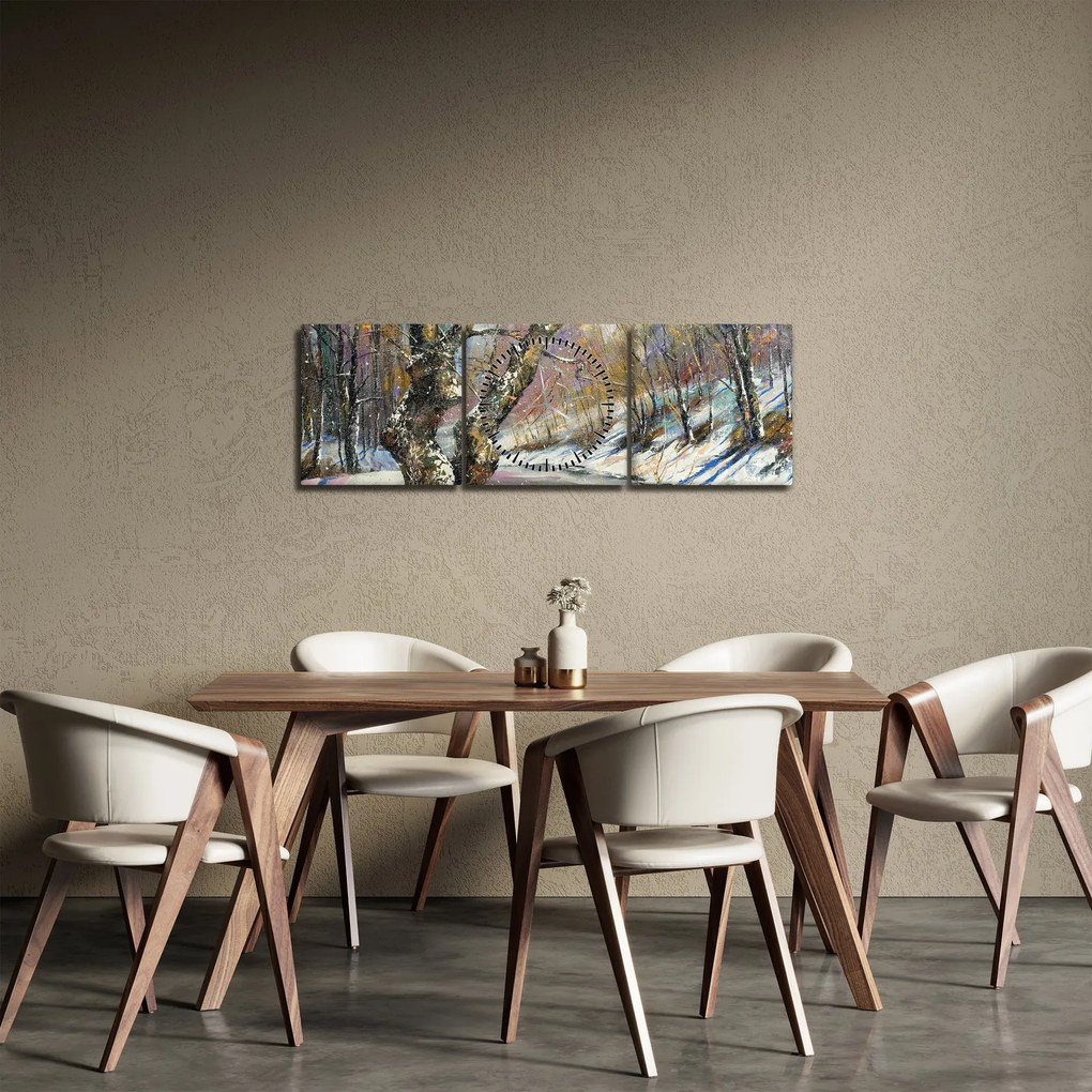 Egy festett téli táj képe (órával) (90x30 cm)