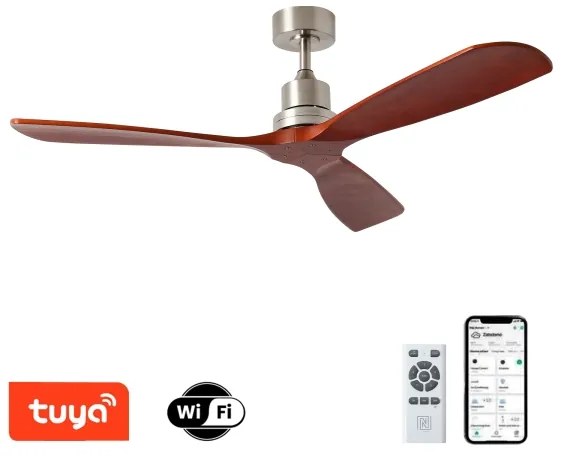 ZEVENTI - LIONI mennyezeti ventilátor Wi-Fi Tuya króm/tölgy + távirányító