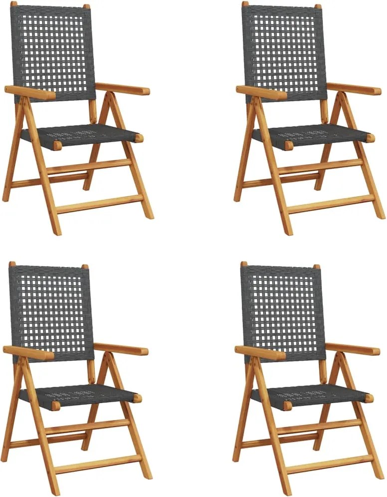 vidaXL 4 db fekete polyrattan és tömör fa dönthető kerti szék