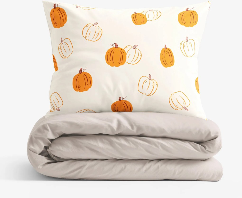 Goldea pamut ágyneműhuzat duo - őszi tökök, latte színű hátoldal 140 x 220 és 70 x 90 cm