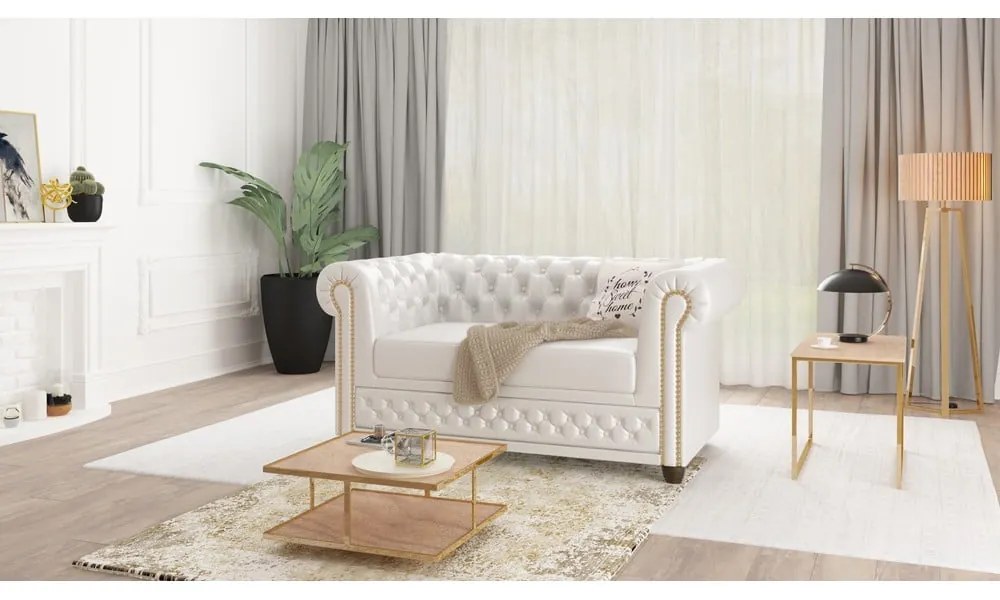 Fehér bőrutánzat kanapé 148 cm York – Ropez