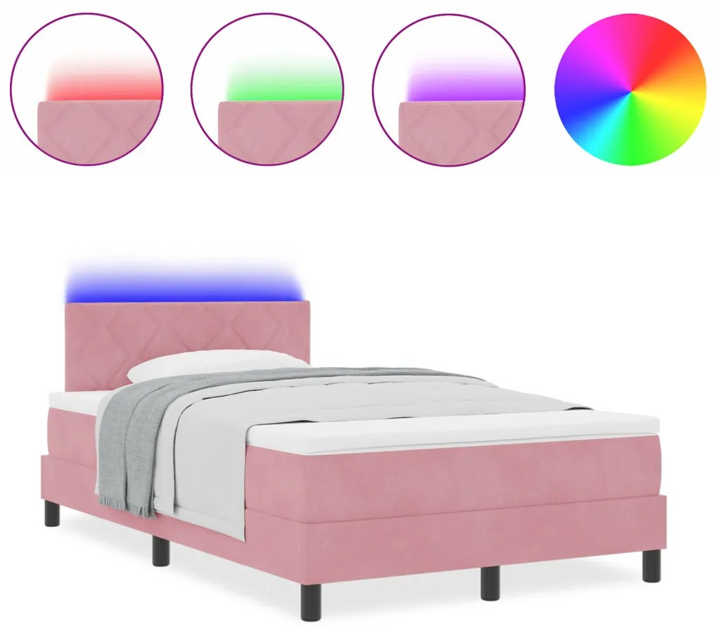 Boxspring Ágy Matrac & LED Rózsaszín 120x190 cm Bársony