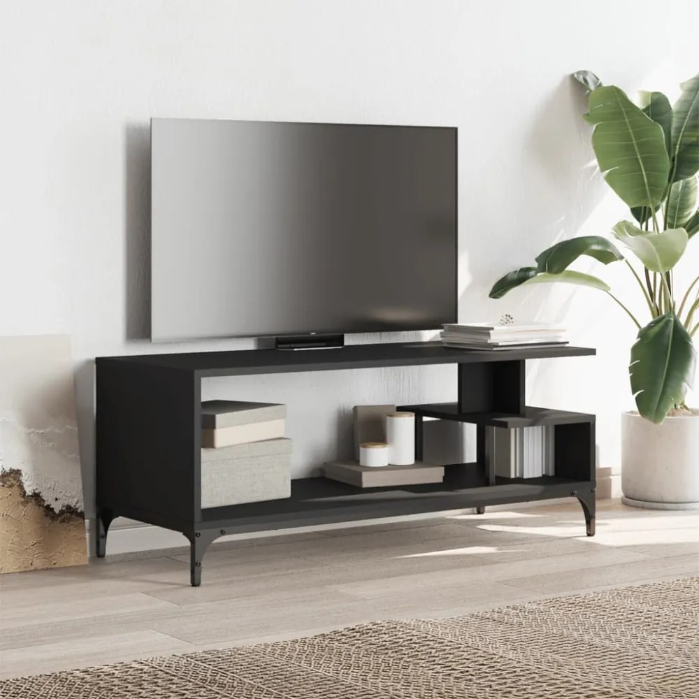 fekete szerelt fa/porszórt acél TV-szekrény 102 x 40 x 41 cm
