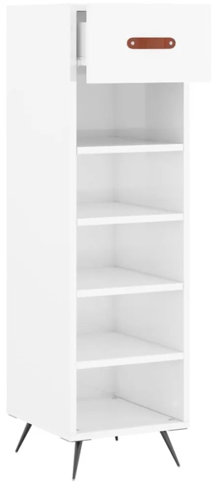 magasfényű fehér szerelt fa cipőszekrény 30x35x105 cm
